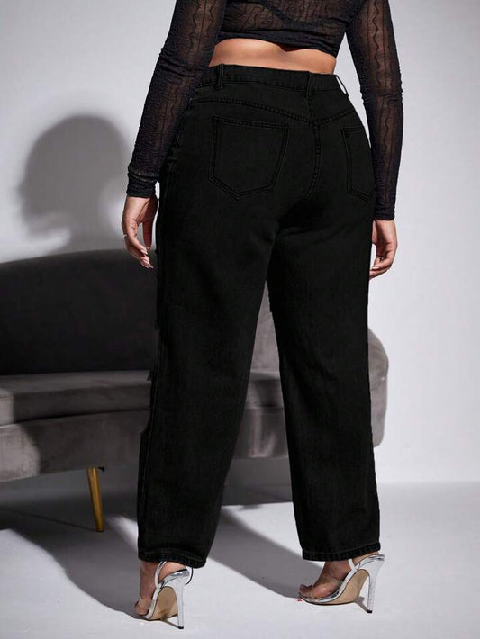 Jeans Negros Oscuro Rotos Talla Extra para Mujer - PDMX