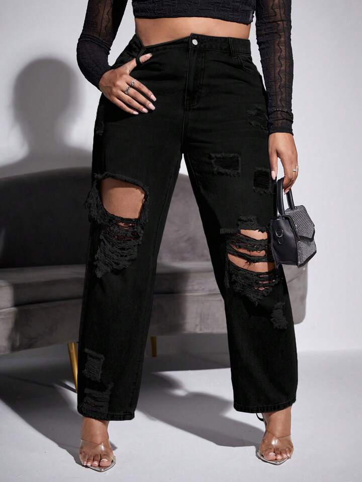 Look completo con Jeans Negros Oscuro Rotos para Mujer de PDMX