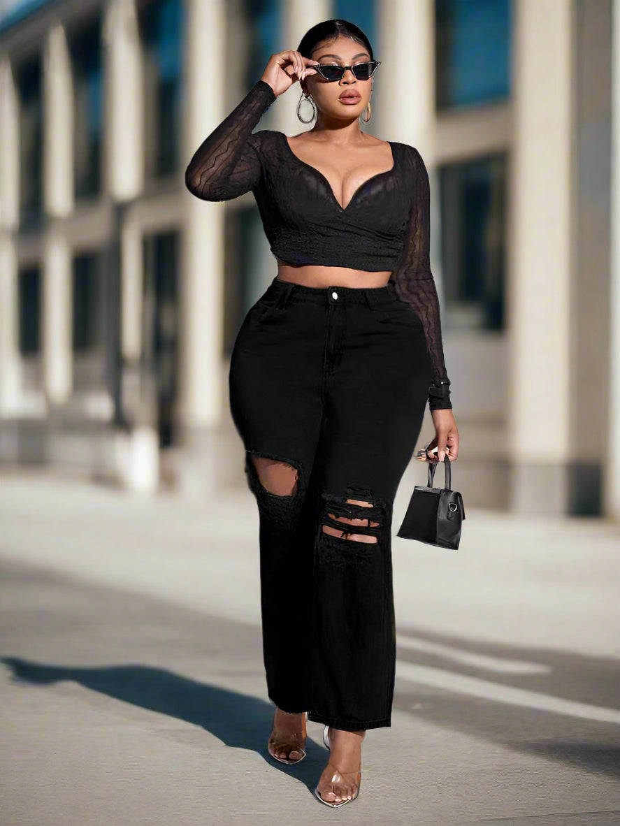 Tallas Extras Jeans Talla 56 Mujer Jeans Negros Oscuro Rotos Talla