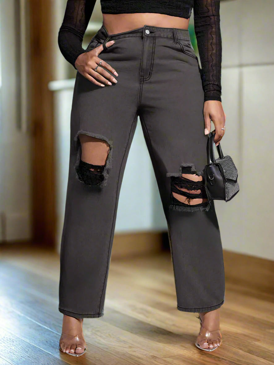Plus Size Pantalones Rotos Talla Grande Vaqueros Rotos Mujer