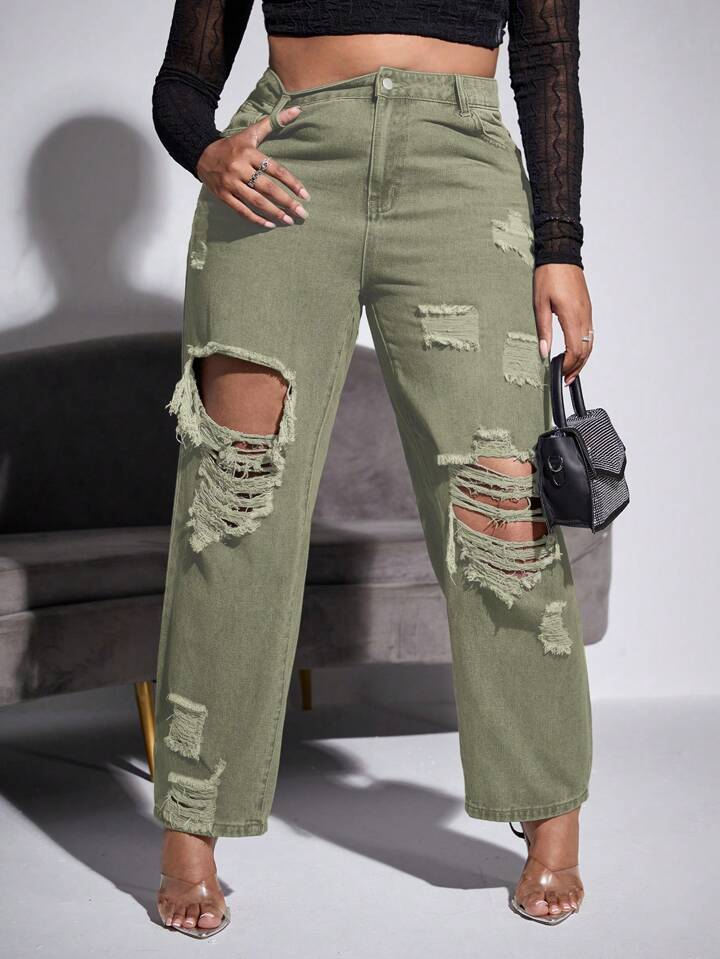 Innova tu guardarropa con Jeans Verde Rotos de PDMX en tallas extras.