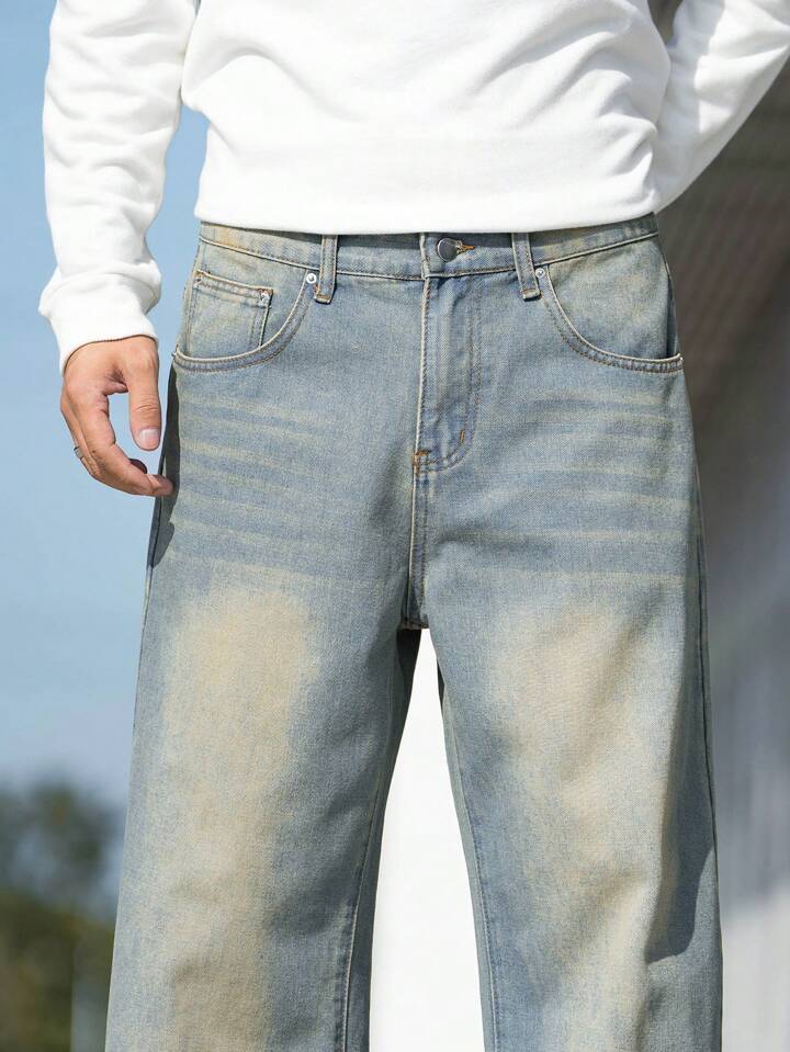 Jeans Baggy para Hombre en Tono Azul Cielo Desgastado