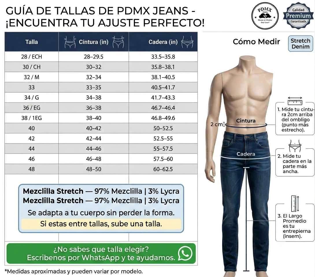Guia de tallas para hombre