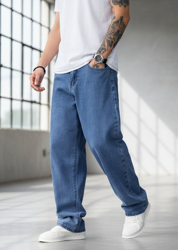 Jeans baggy clásicos para hombre en mezclilla rígida PDMX Jeans