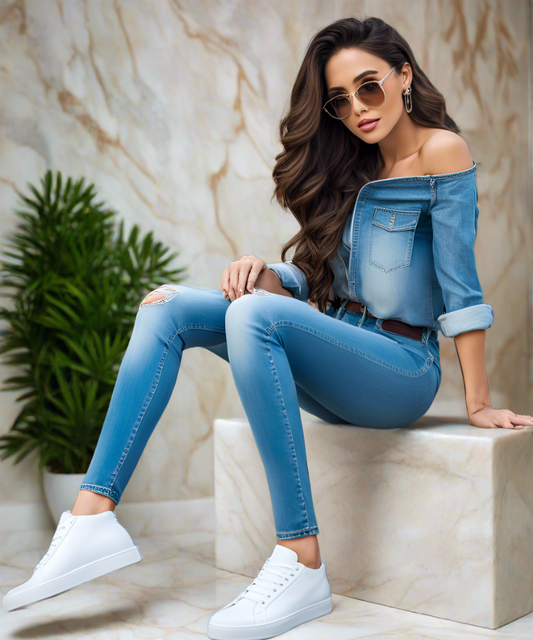 Jeans Ajustados Azul de Mezclilla