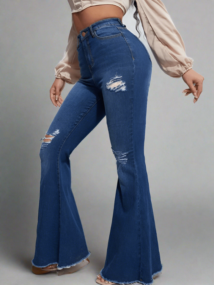Jeans Campana Azul Rotos con Estilo