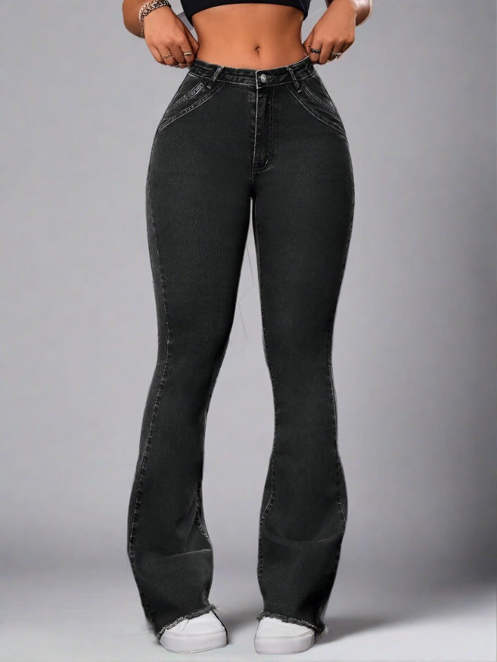 Cintura Alta Pantalon De Mezclilla Campana Jeans Campana Negros