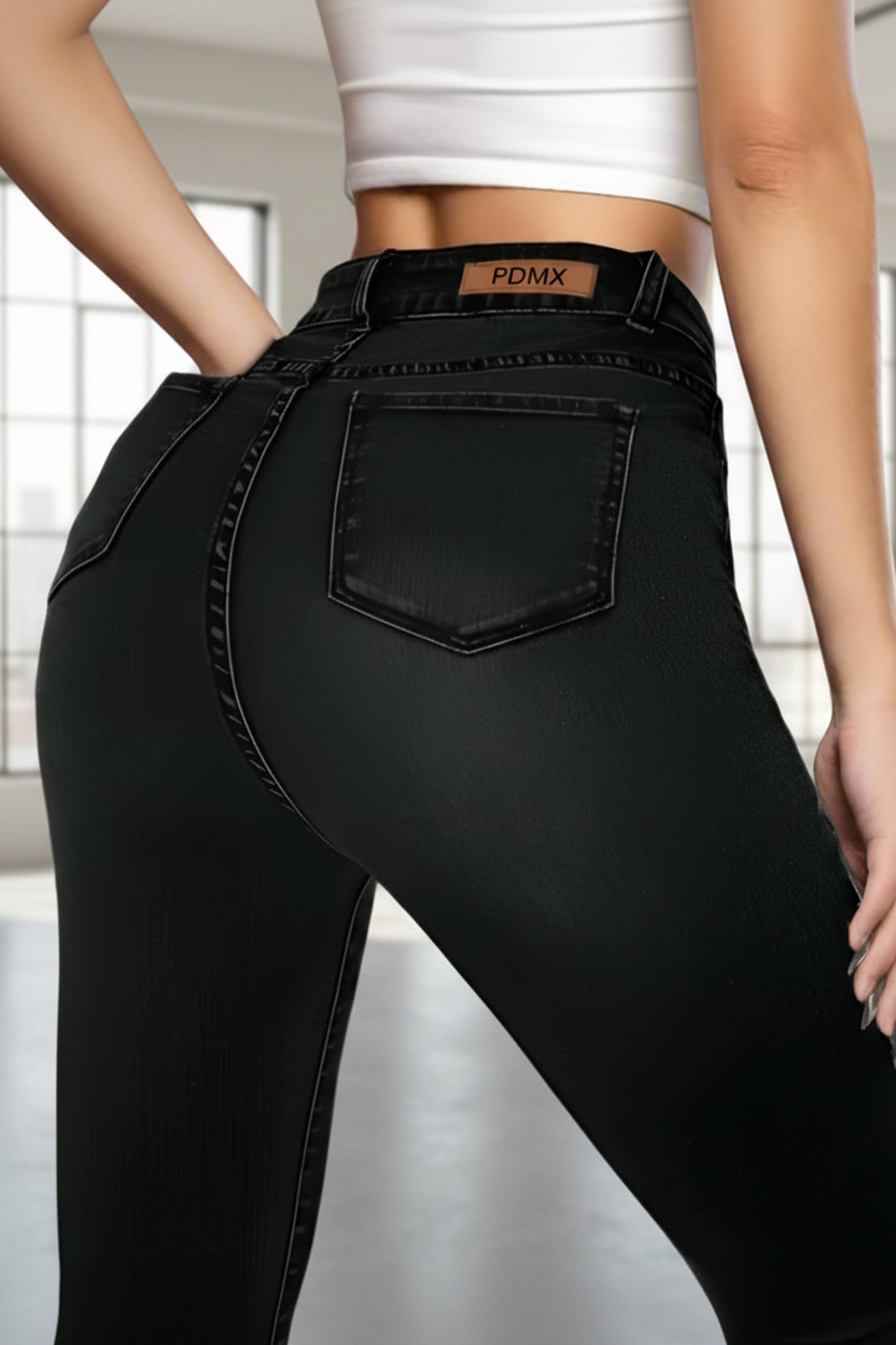 Jeans Campana Negros de Tiro Alto