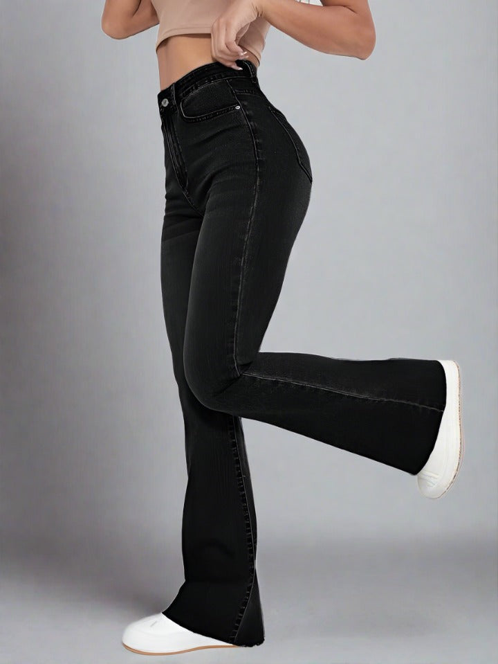 Jeans Campana Negros de Tiro Alto