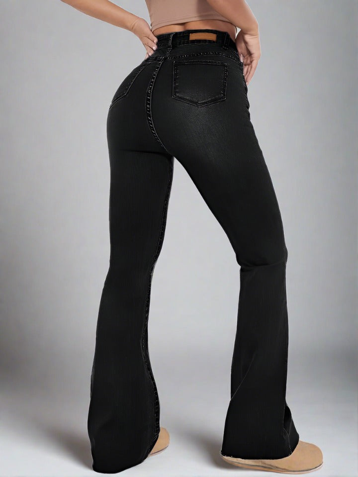 Jeans Campana Negros de Tiro Alto