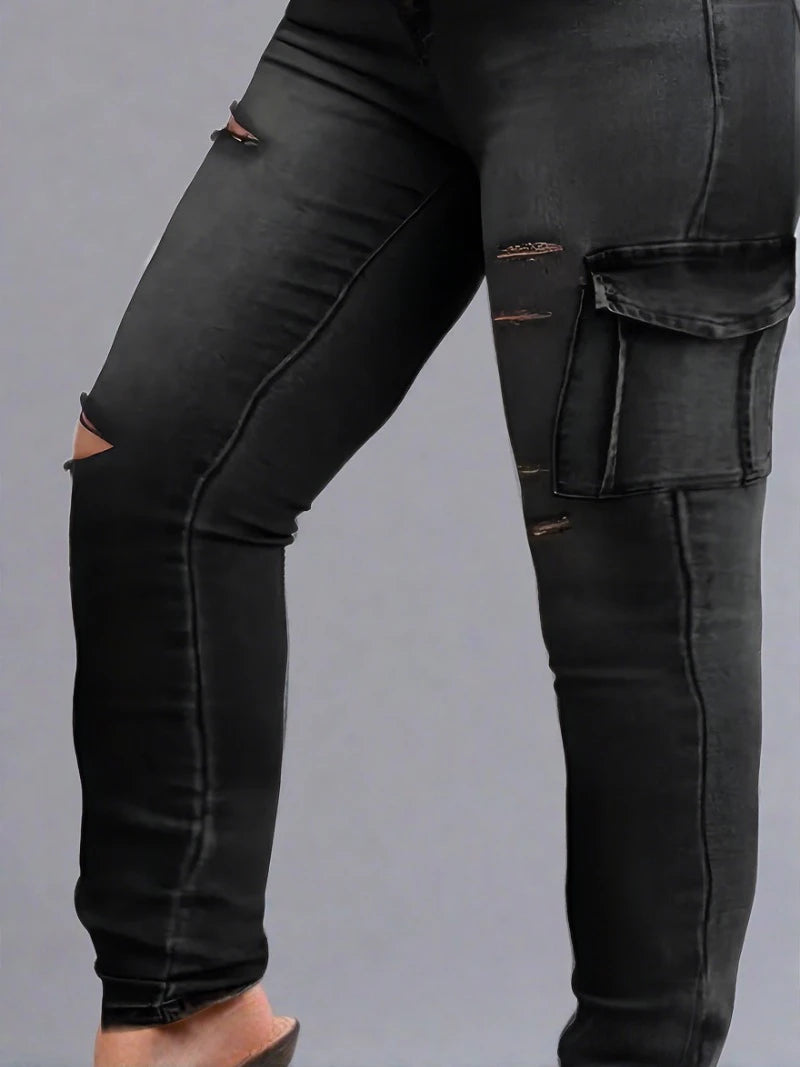 Jeans de Carga oscuros con roturas, estilo vanguardista