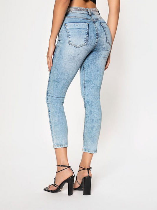 Jeans Mama De Mezclilla Lavado Claro Y Desgastado Chic En Azul