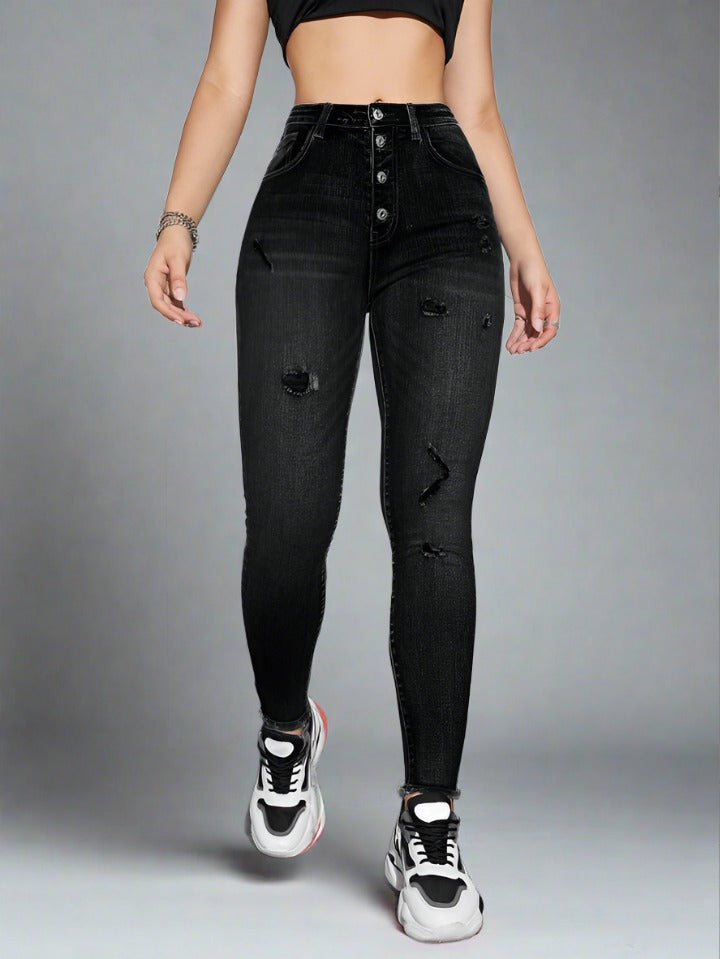 Jeans shops rotos mujer negro