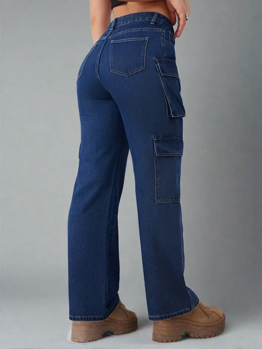 Pantalones Cargo Azul Oscuro de Ajuste Holgado estilo casual