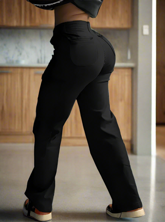 Pantalones Cargo Mujer Negro Cintura Alta PDMX Jeans