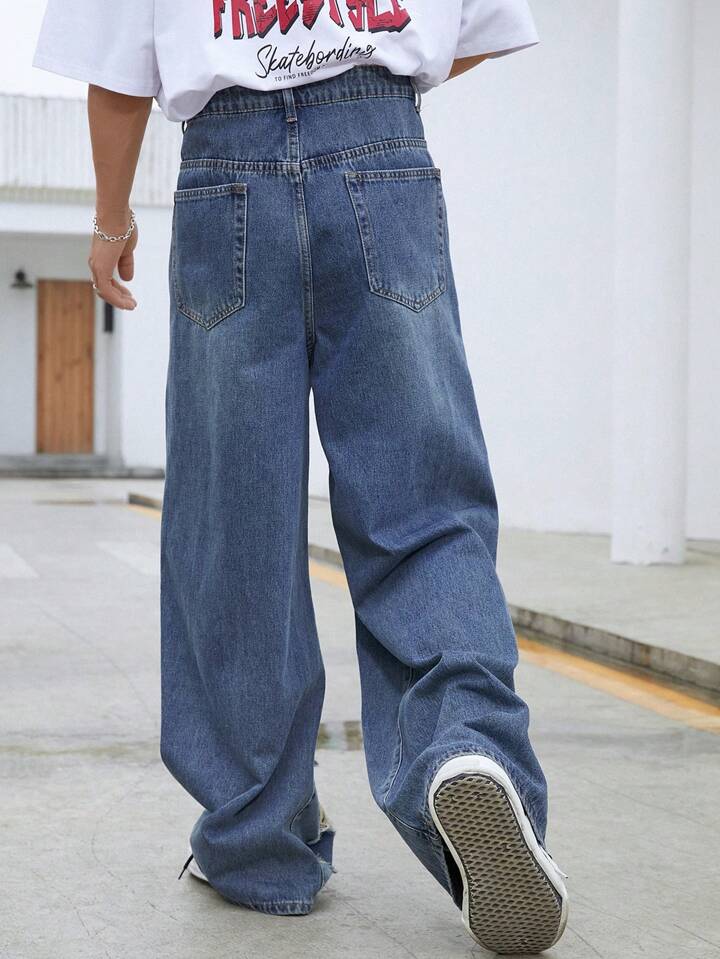 Pantalones Baggy Desgarrados Azul Oscuro para Hombre - PDMX