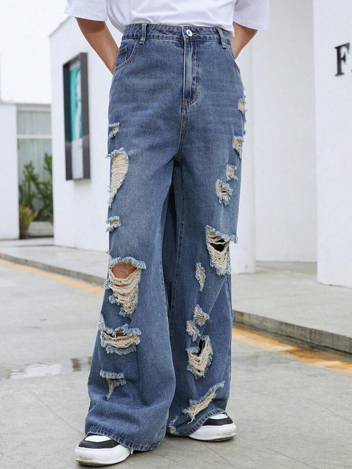 Moda Urbana con Jeans Baggy Azules Rotos - Compra PDMX