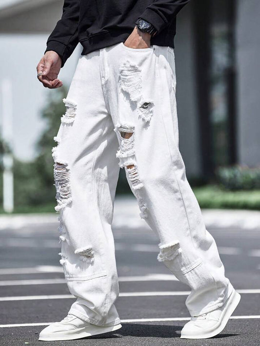 Baggy Jeans Blancos Rotos para Hombre - Estilo Rebelde PDMX
