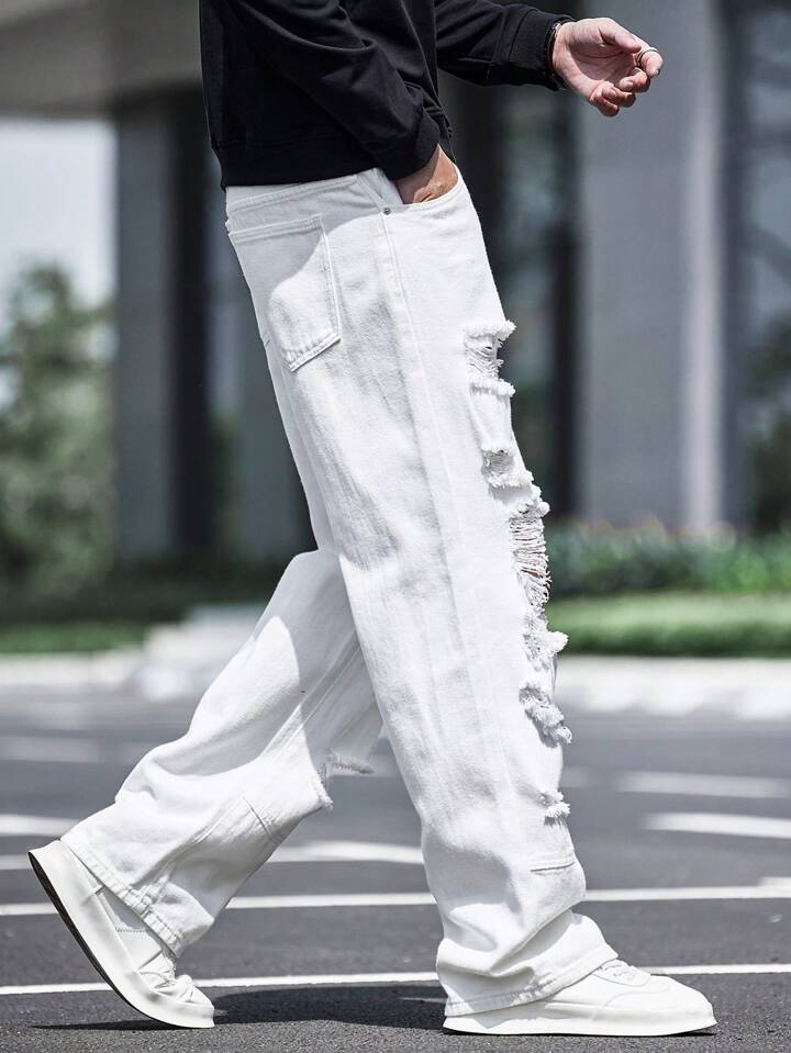 Pantalones Baggy Oscuro Blancos Rotos - Únicos y Modernos PDMX