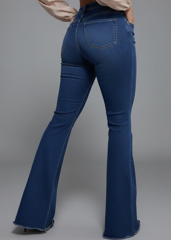 Jeans Campana de Color Azul para Mujer