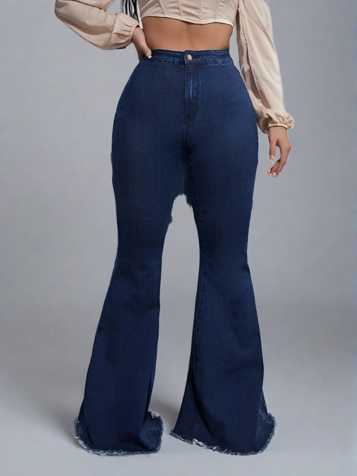 Elegantes Jeans Bootcut de Color Azul Oscuro para Mujer