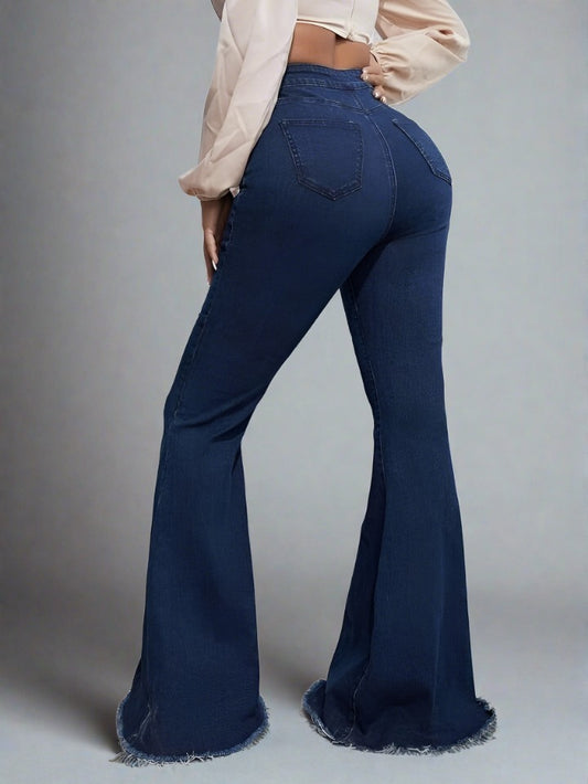 Jeans Campana Azul Oscuro Bootcut para Mujer Estilo Elegante