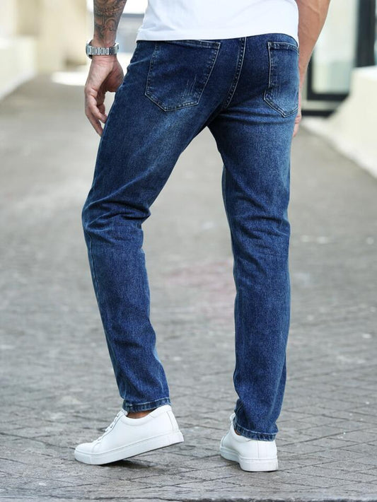Jeans Slim Fit Hombre Azul Oscuro Desgastados