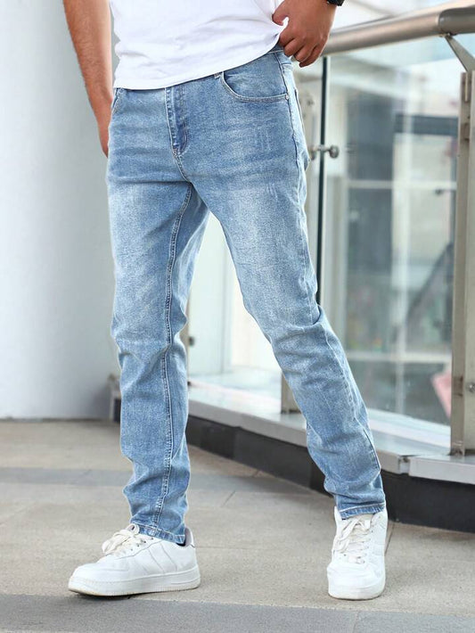 Jeans Slim Fit Hombre  Azules Desgastados