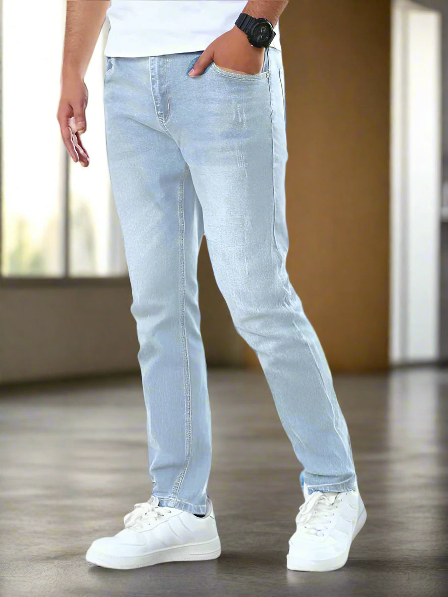Jeans Slim Fit Hombre Azules Desgastados