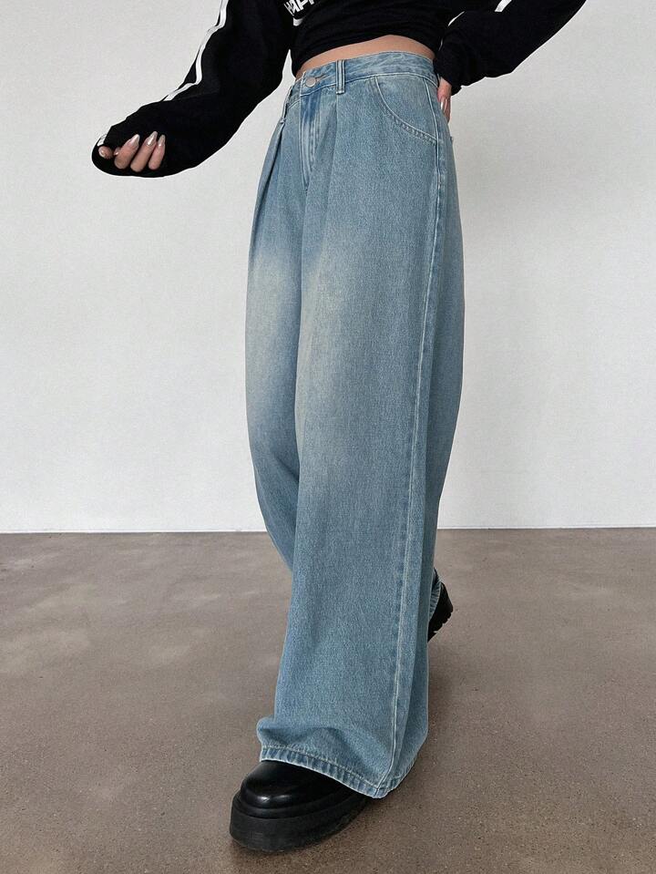Azules Super Baggy Jeans Mujeres con Desgastados
