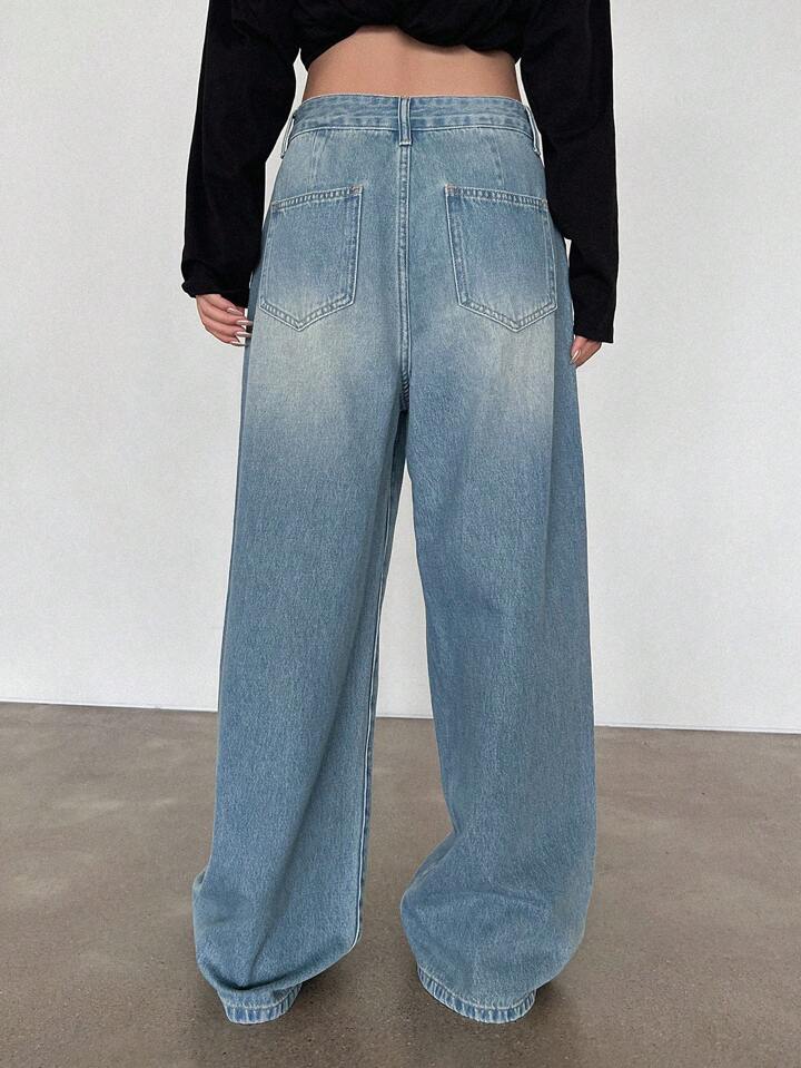 Azules Super Baggy Jeans Mujeres con Desgastados