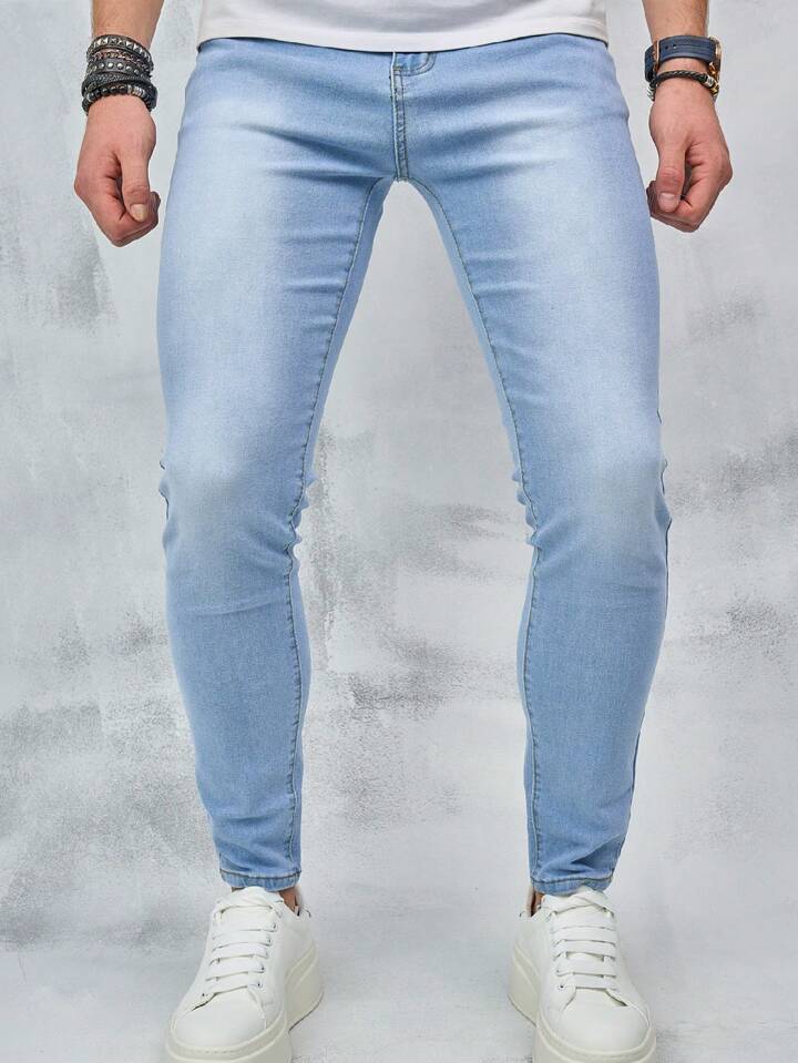 Hombre Jeans Azules Desgastados de Corte Regular