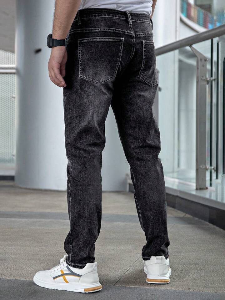 Jeans Negros Desgastados Straight Fit para Hombre