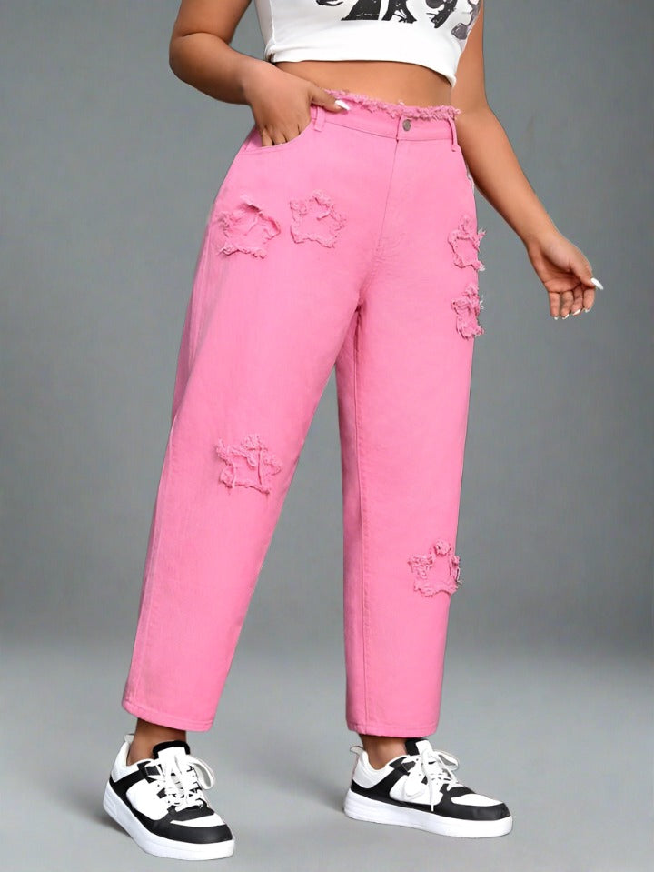 Detalle de Jeans Mom Rosados para Mujer Curvy de PDMX