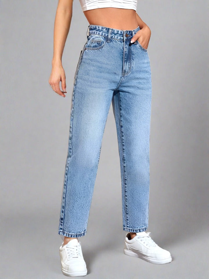 Vista trasera de Jeans Mom Azules Cielo para Mujer de PDMX