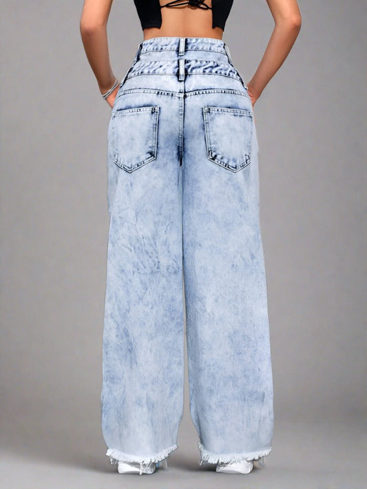 Comodidad y estilo con jeans celestes wide leg de PDMX para mujer
