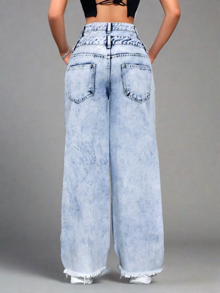 Pantalones vaqueros anchos azul claro para damas de PDMX