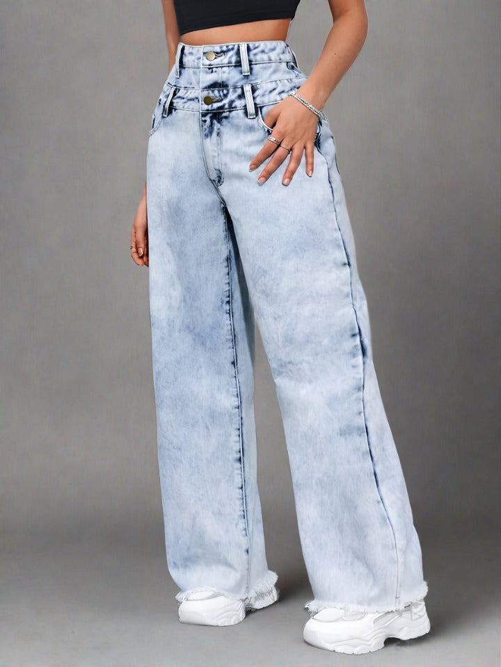 Jeans wide leg azules cielo para mujer de PDMX
