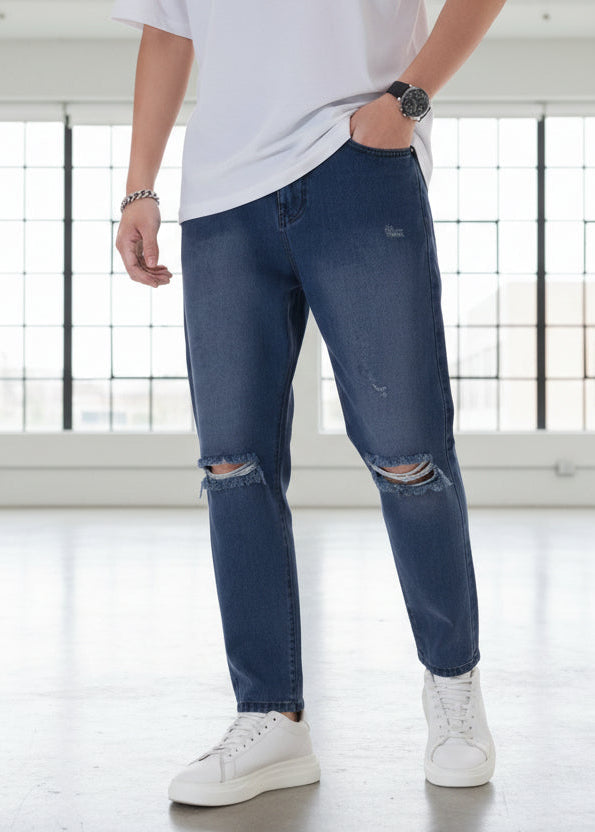 Hombre Mom Jeans Oscuro Azul con Rotos PDMX – PDMX Jeans