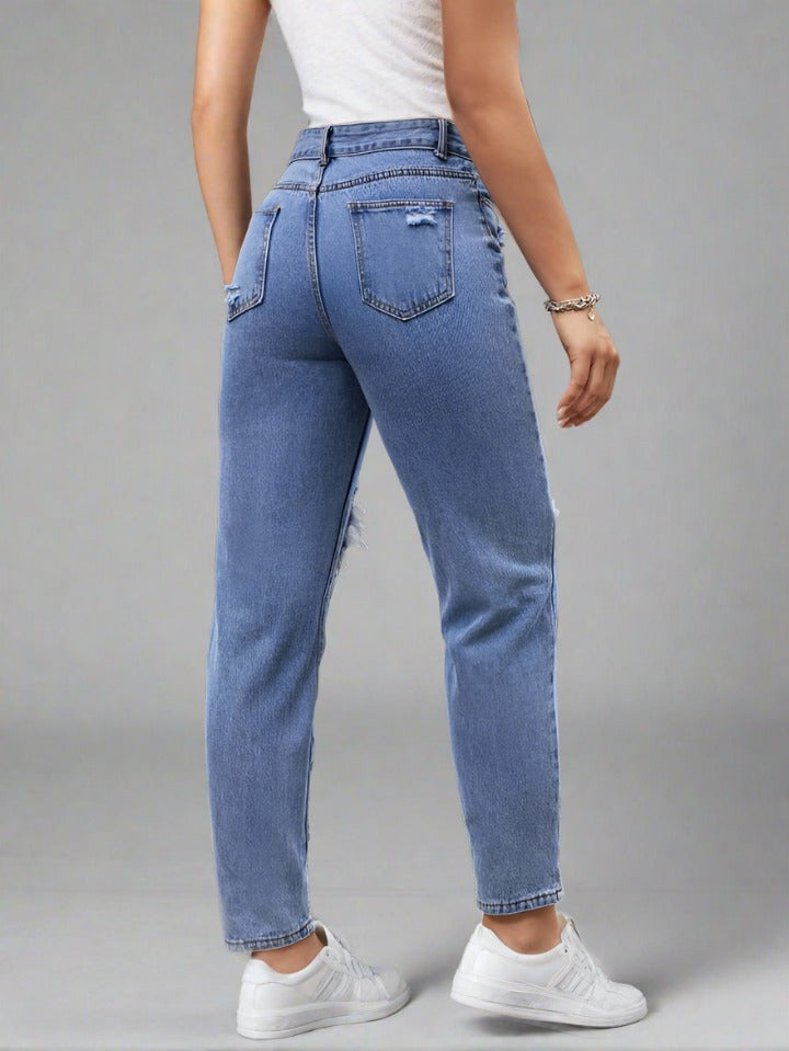 Jeans Mom Rotos Azules perfectos para un look casual chic