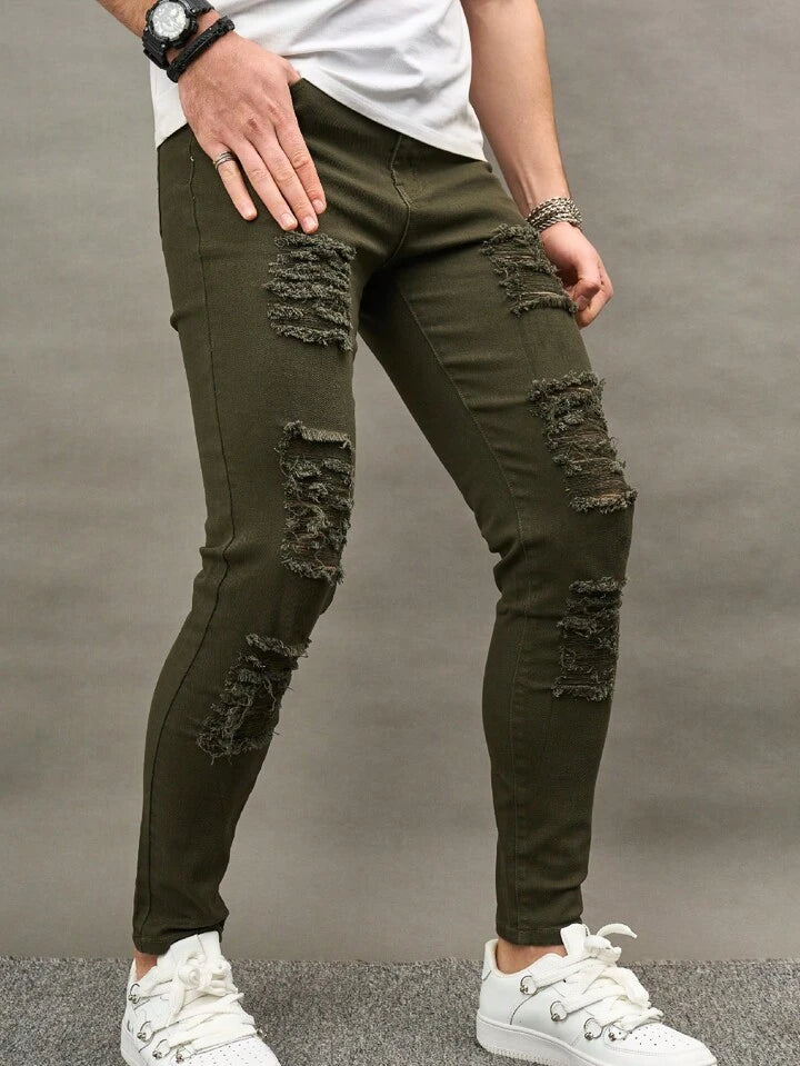 Jeans Verdes Skinny Rotos para Hombre