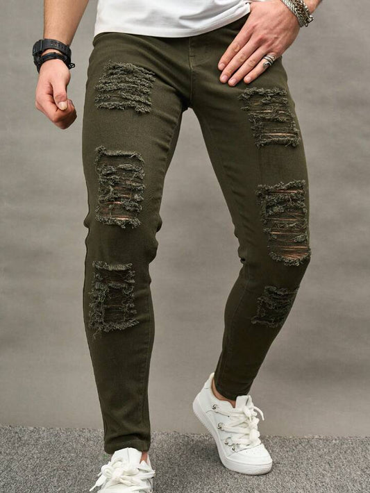 Jeans Verdes Skinny Rotos Hombres