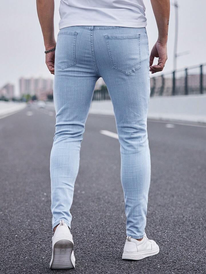 Hombre Jeans Slim Azul Cielo Rotos