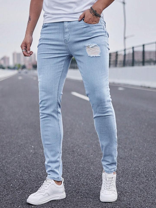 Jeans Slim Azul Cielo Rotos para Hombre
