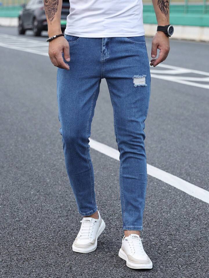 Hombre Jeans Slim Azul Rotos 