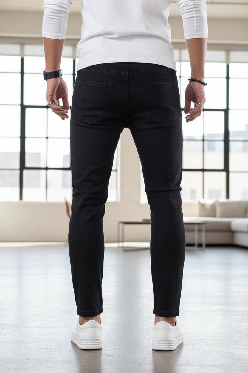 Negros Jeans Slim Fit Hombre Rotos