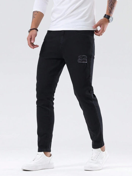 Jeans Slim Fit Hombre Negros Rotos