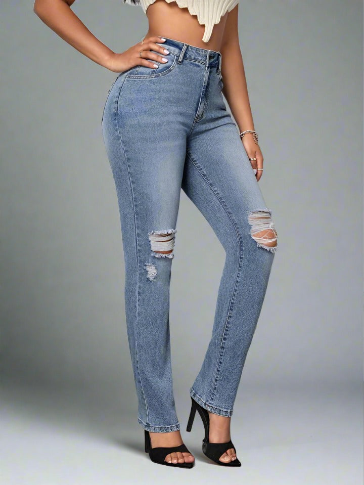 Jeans Tiro Alto Pantalones Para Dama Corte Alto Azul Cielo