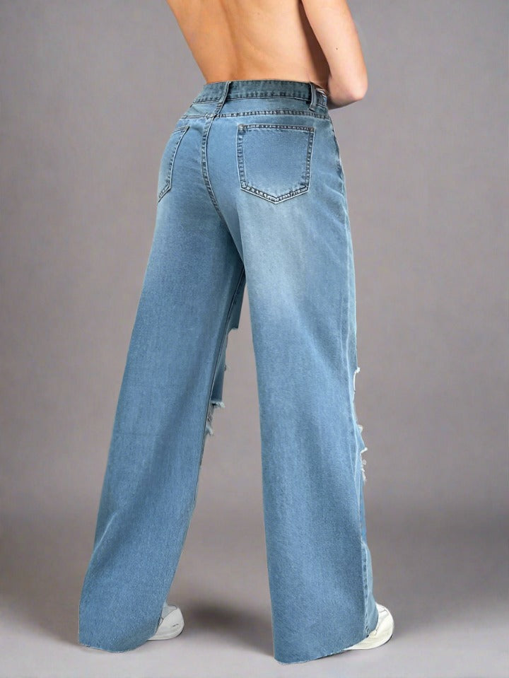 Jeans Rotos Wide Leg Azules Cielo para Mujer Envio gratis 3