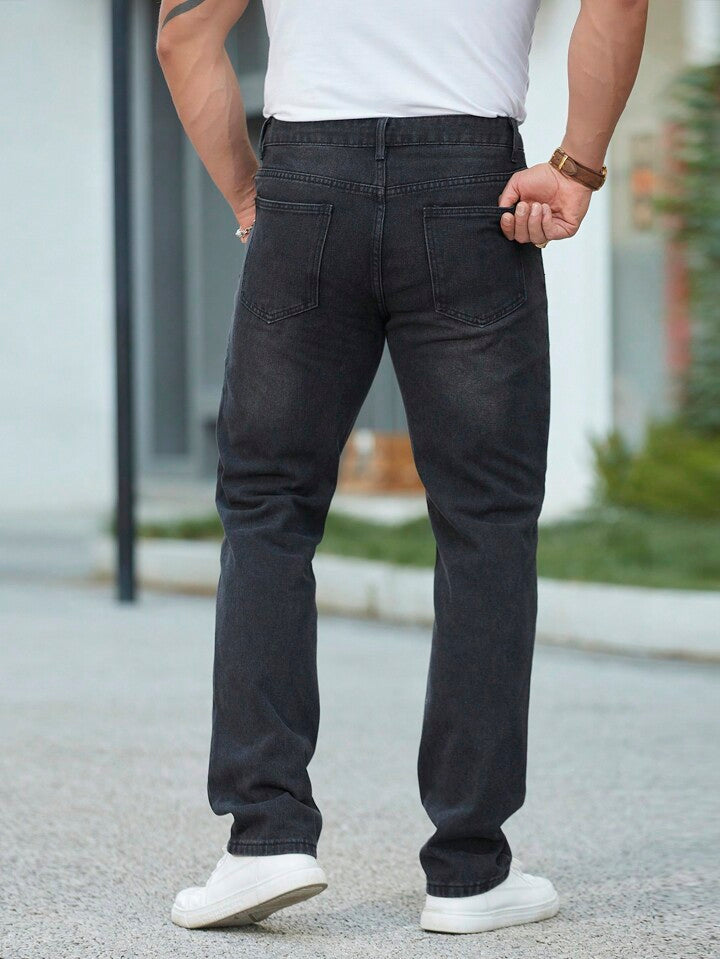 Jeans Straight Negros Rotos para Hombre
